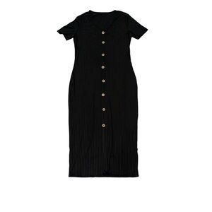 39. SHEIN Black Ribbed Button Midi Dress Size Medium
